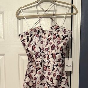 Women Amur dress high low front.  Brand new with tags.  Size 8. White with rose.